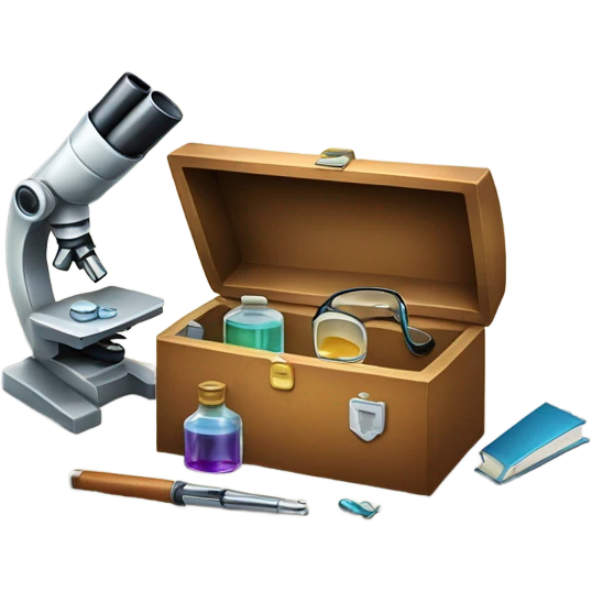 toolbox for scientist with a book, glasses, microscope emoji