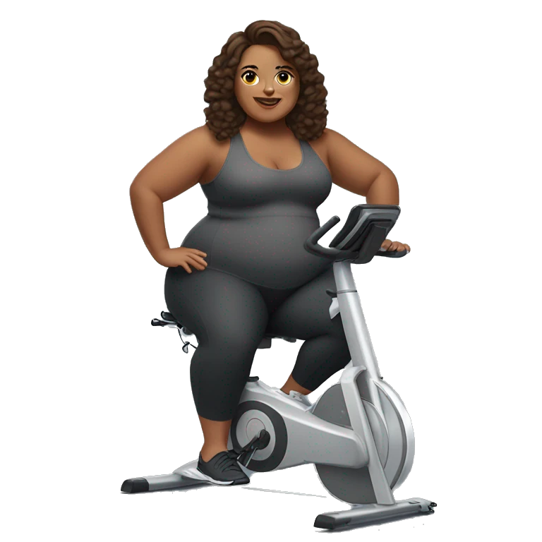 plus size woman with medium length brown hair sitting on an exercise bike emoji