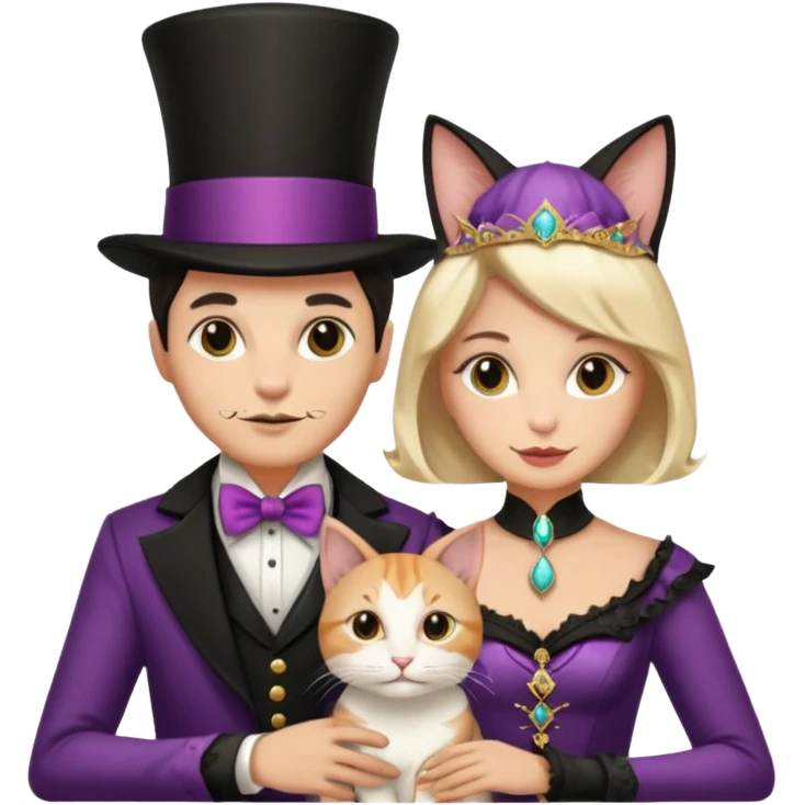 magician couple and their pet cat emoji