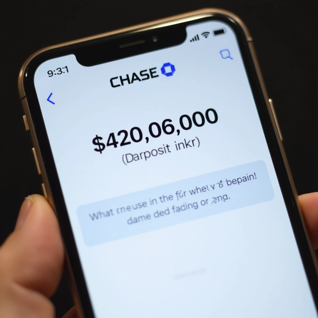 a iphone screenshot showing a chase bank balance of -$420,069,000, "deposit error" emoji