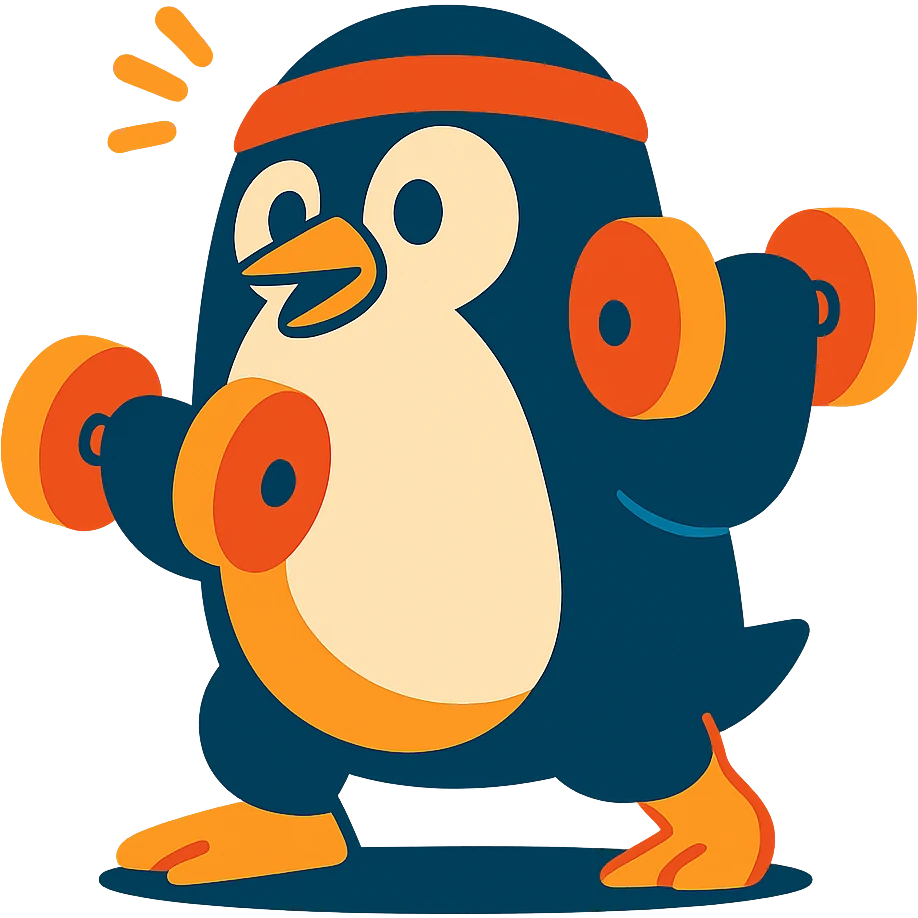 penguin working out, vibrant cartoon style emoji