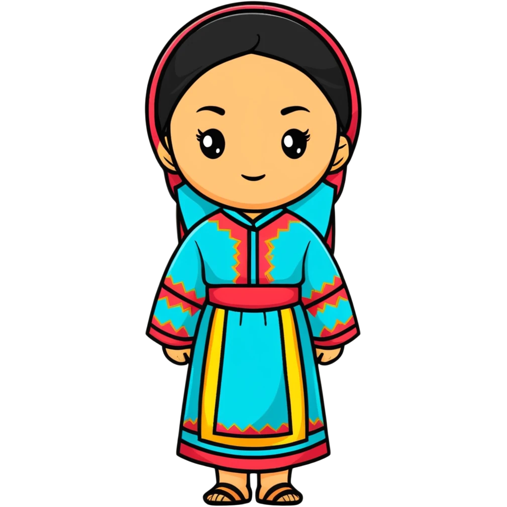 Happy Kazakh girl in colorful traditional dress emoji