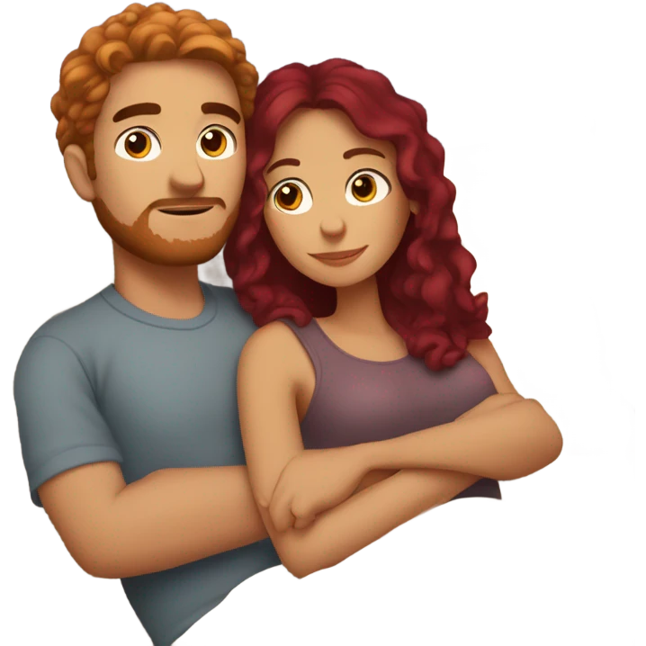 Burgundy haired girl and boyfriend cuddling in bed emoji