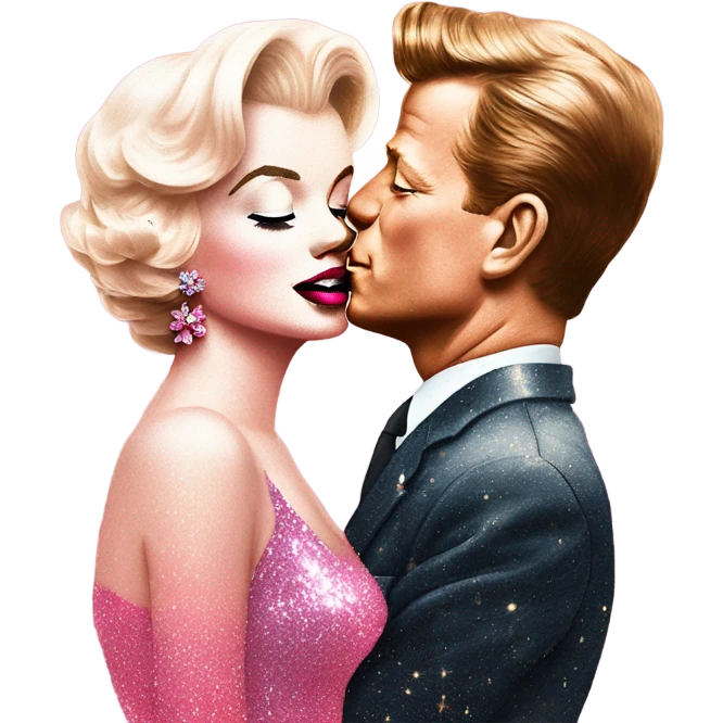 Pink ombre Marilyn Monroe kissing JFK on cheek with glitter emoji