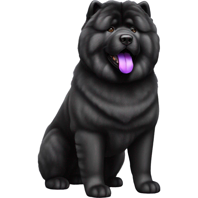 Full body black Chow chow with purple tongue, photorealistic 4k emoji