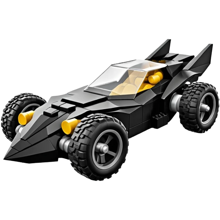  the animated series aerodynamic Lego futuristic Venom Batmobile loosely based on 1936 school bus (flat long straight faceted mechanical body) stealthy town hot rod desert dirt racing rwd buggy  emoji