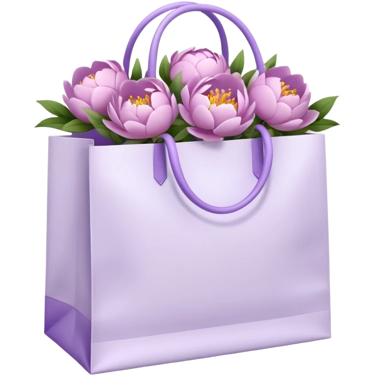 Realistic white shopping bag with lilac peonies in it emoji