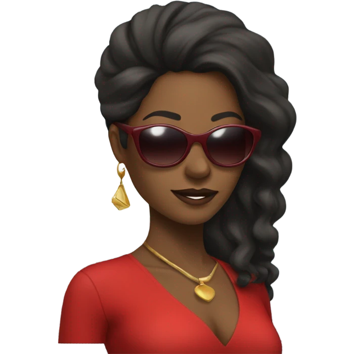 Black lady with sunglasses in red dress with long hair  emoji