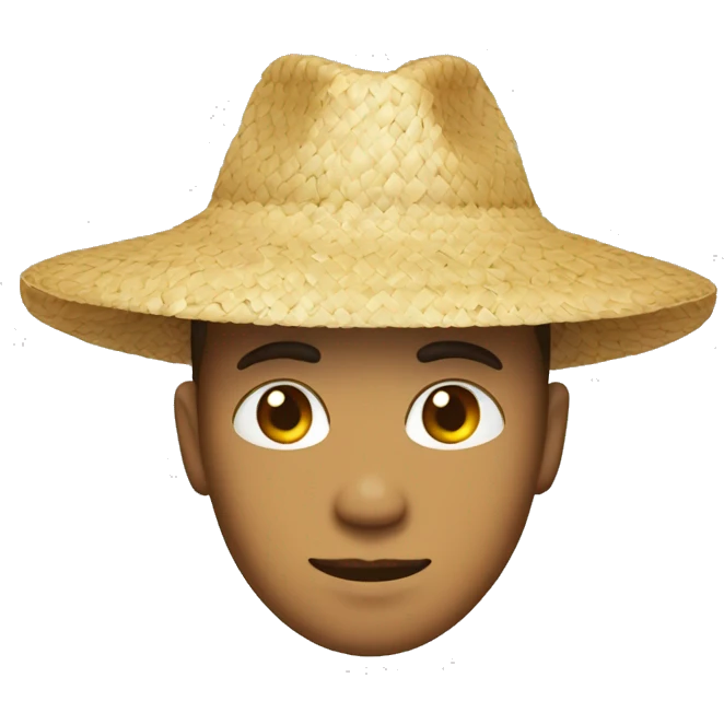 guy with Chinese triangle straw hat and small eyes emoji