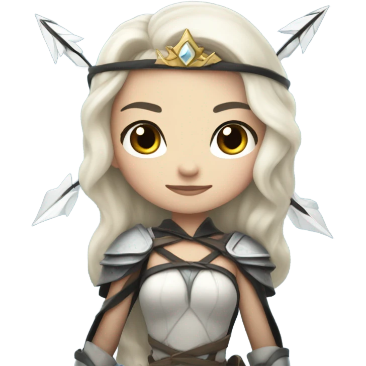Supercell the tower princess , white skin , black hair with bow and 3 arrows emoji