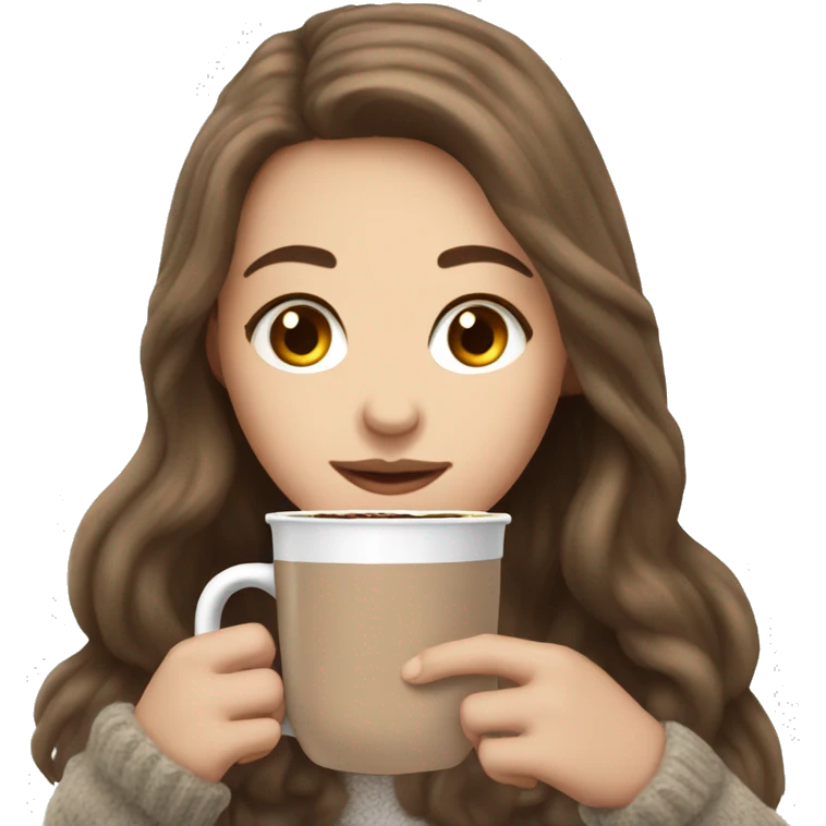White girl with brown long hair and hot chocolate  emoji