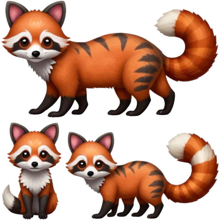 Black-eared Realistic patterned speckled flurry scaly 4-legged quadrupedal Red-Panda-Munchkin-Kitten-Lemur-Raccoon-Dog-Red-Fox-animal-fusion-hybrid, Full body emoji