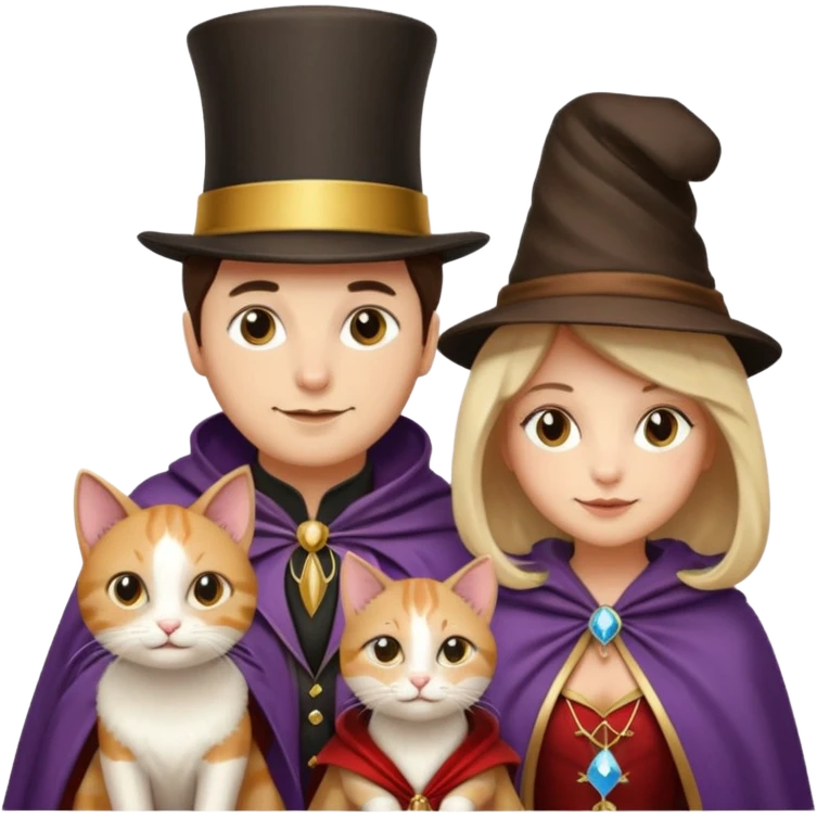 magician couple and their pet cat emoji