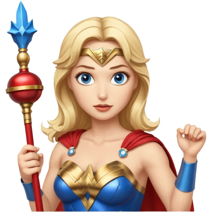 Blonde blue eyes Wonder Woman holding bell and baton emoji