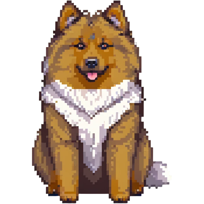 pixel art style eurasier dog, fluffy fur, sitting, white background emoji