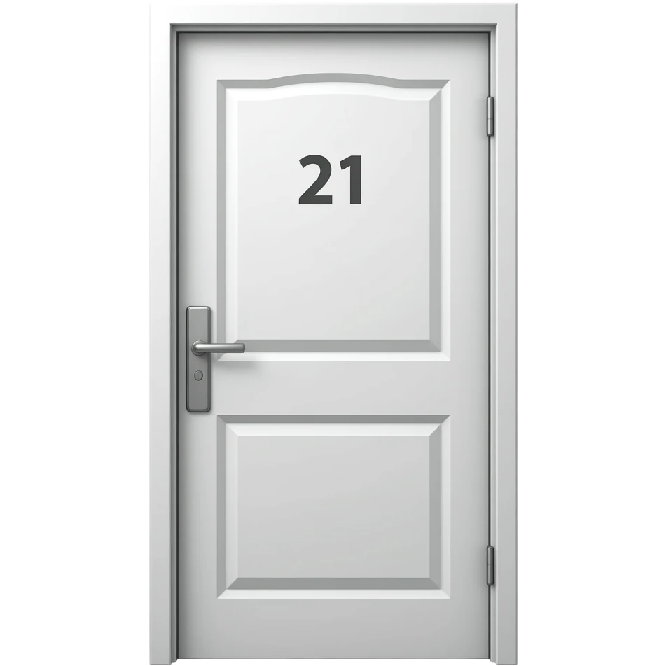 white plastic front door with 21 on it emoji