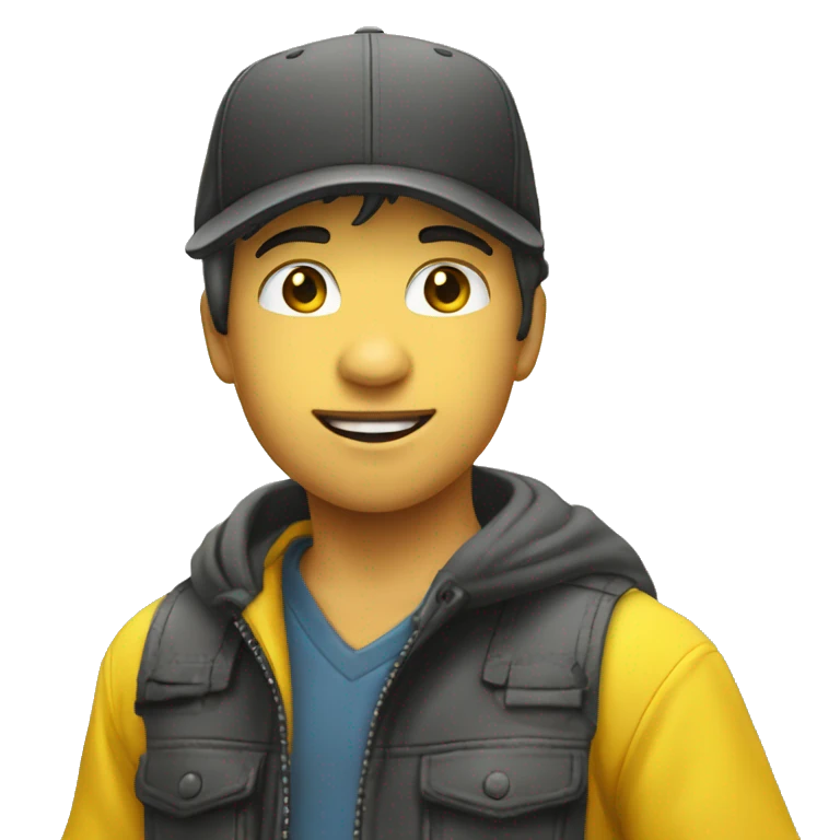 Niño blanco saludando con gorra amarilla emoji