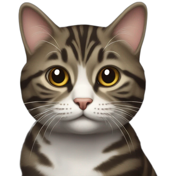 european cat with dark pinstripe tabby color and dark brown wool with white breasts play with ball emoji