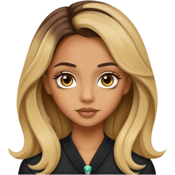 Jade Thirlwall with long dark brown hair with blonde highlights emoji