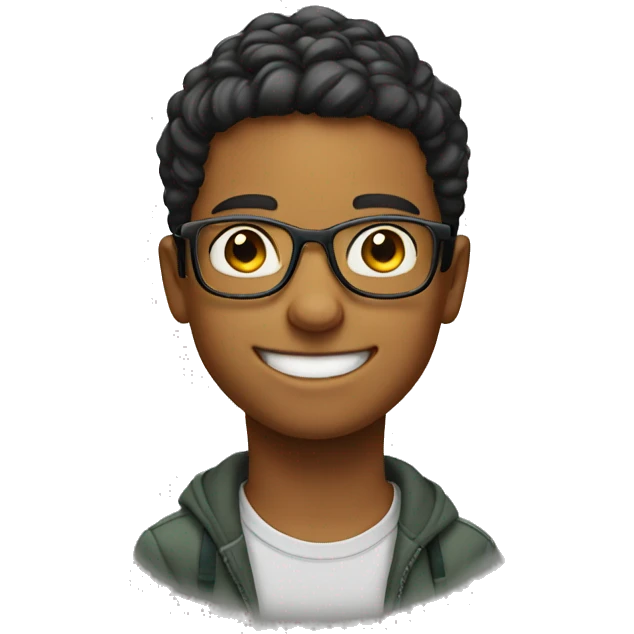 smiling boy looking at viewer with glasses emoji