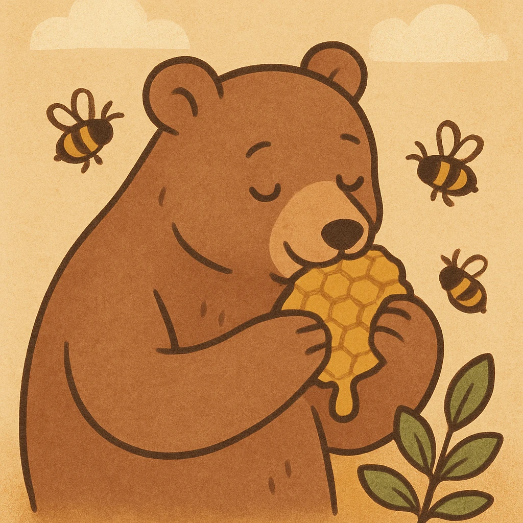 bear eating honeycomb with bees flying around emoji