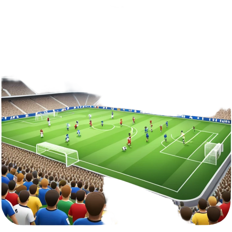 An icon showing a soccer stadium filled with close-up players in action, inspired by EA Sports FC 25. The design features players on the field, with the stadium lights shining brightly and a lively crowd in the stands. Transparent background highlights the energy and excitement of the match. emoji