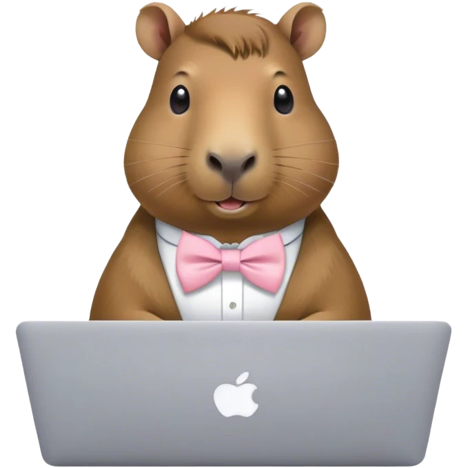 capivara  de laço rosa claro mexendo no macbook emoji