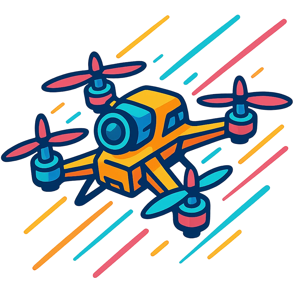 FPV drone bright colors action lines emoji