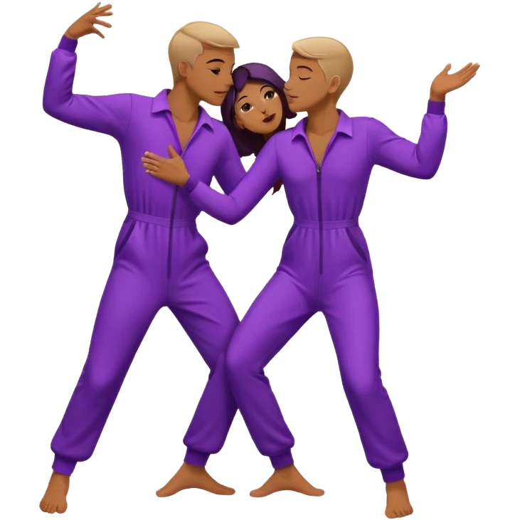 Last two brain cells dancing looking weird and kissing. not iphone emoji style. they wear purple jumpsuits emoji