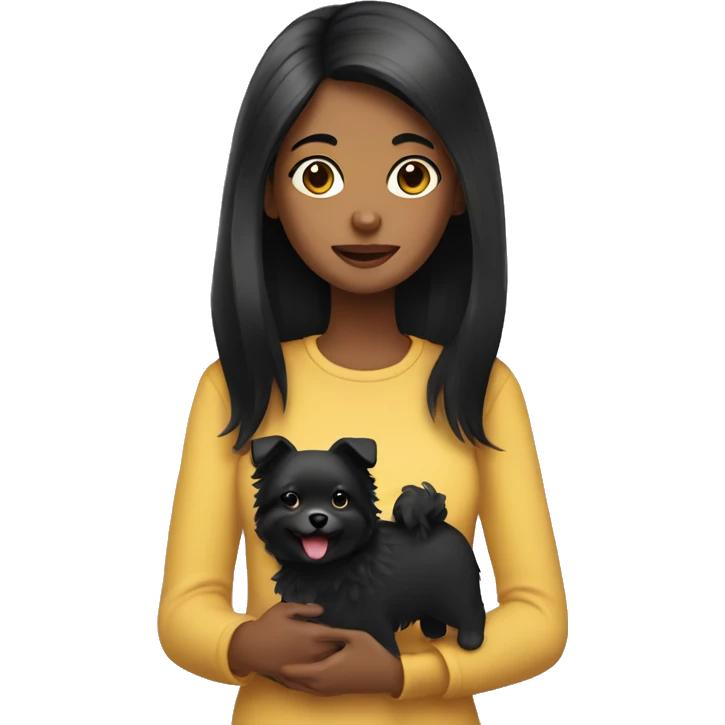 Girl with black hair holding spitz emoji