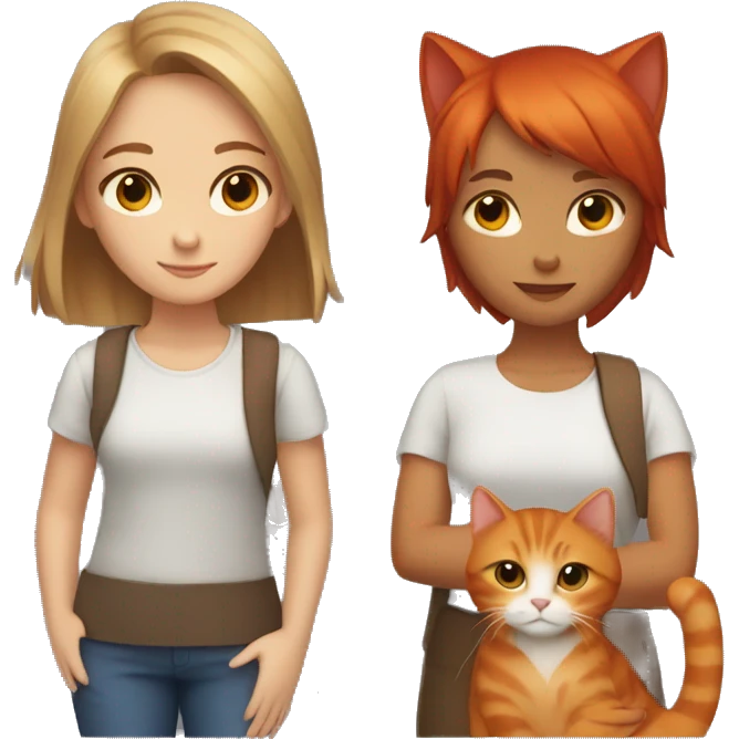  a girl with short hair and brown eyes in the hands of a red cat emoji