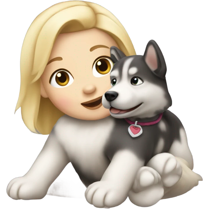 Blonde baby riding a malamute dog emoji