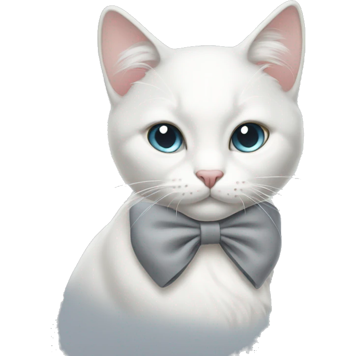 White and grey cat with bow  emoji
