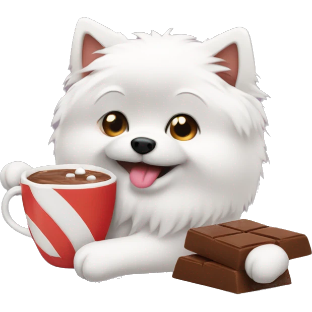 Spitz drinks cocoa with marshmallows emoji