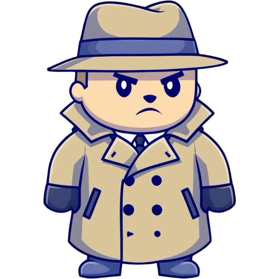 cartoonish spy Штирлиц in a trench coat and hat, looking serious emoji