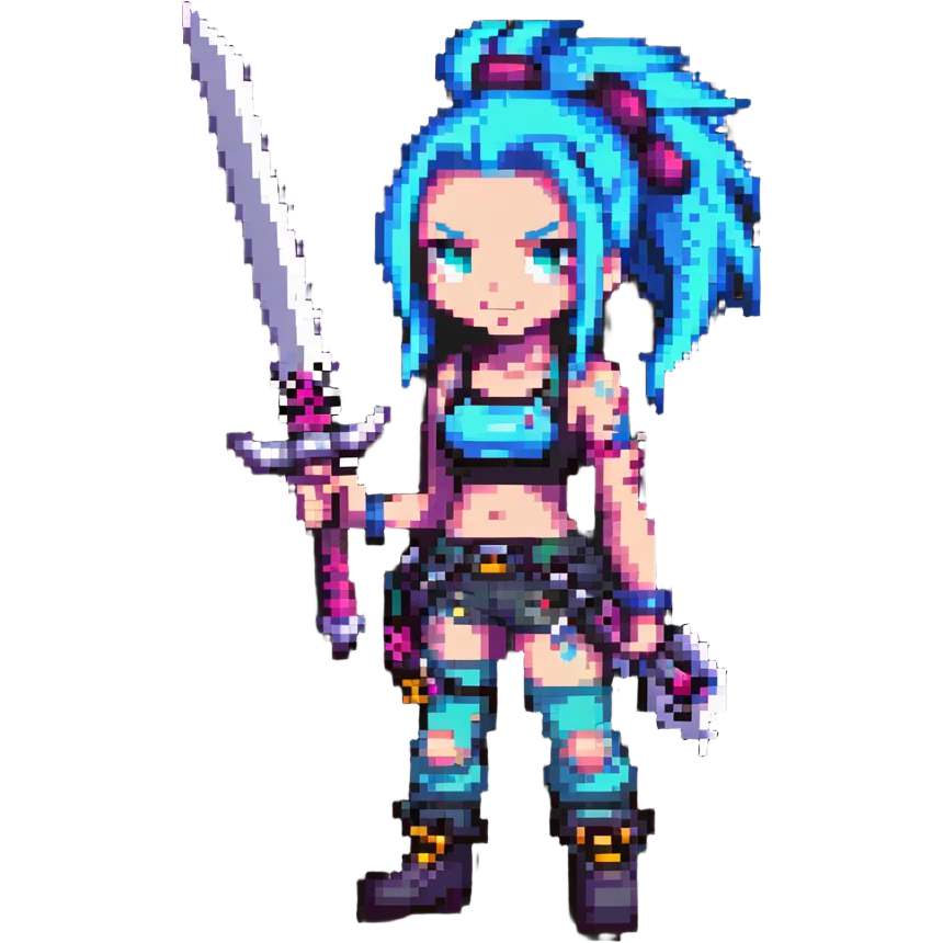 Jinx character from League of Legends with punk style and weapons emoji