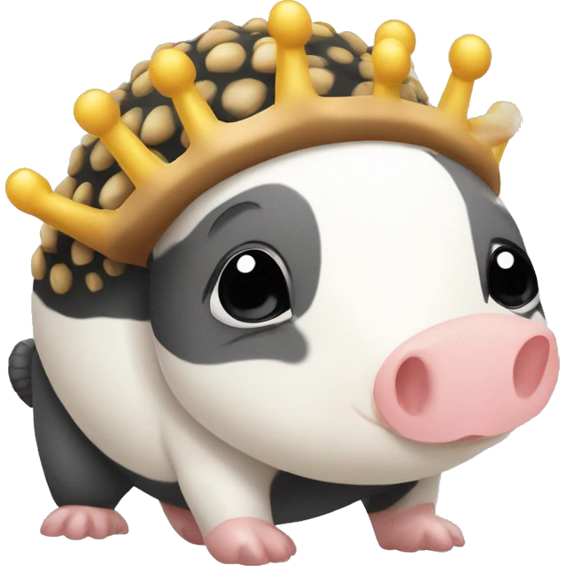Black and white piebald chubby round armadillo pig panda centipede armadillo wearing a crown emoji
