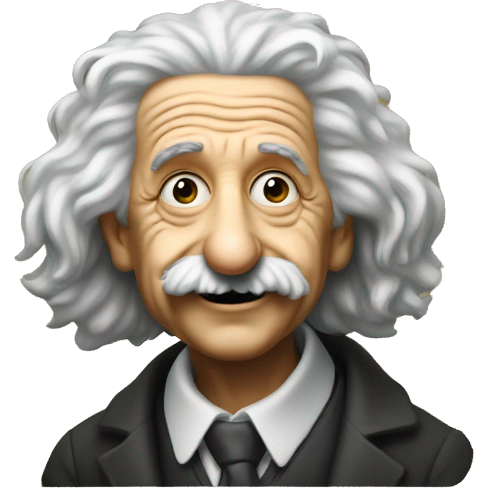 Albert Einstein holding a portrait of the Mona Lisa emoji