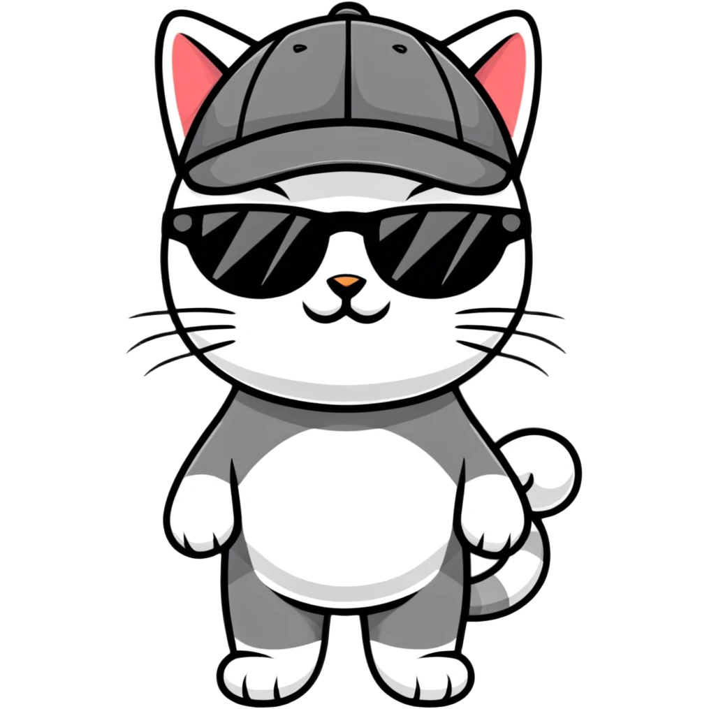 A cat wearing sunglasses and a cap emoji