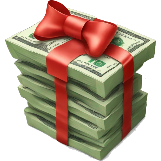 Money stack with a red bow wrapped around it  emoji
