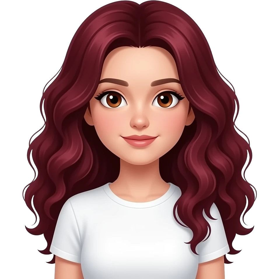 güzel perçemleri olan düz saçlı saçları kolllarını kapatsın uzun olsun çok uzun boy koyu kızıl renkte ama koyu bi kızıl çilli kahverengi gözlü güzel kirpikli bembeyaz tenli bir kız beyaz tshirt giysin giysin emoji