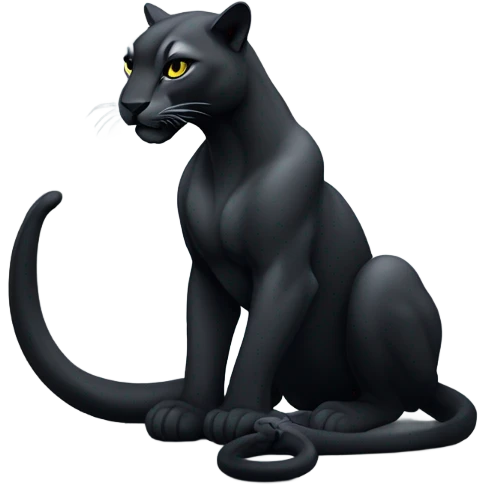 A sleek black puma play with black snake, in a majestic pose , with glowing eyes and a slight shimmer on its fur. Stylized and elegant, minimalistic design, perfect for a luxury brand emoji emoji