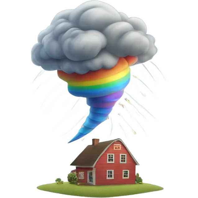 Tornado with little rainbows flying over emoji