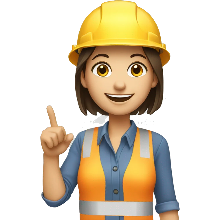 brunette civil engineer smiling and pointing finger emoji