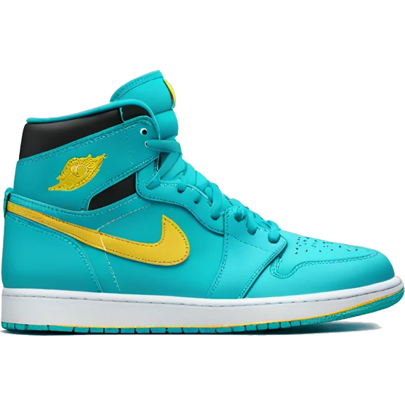 Jordan 1 aqua blue and white with yellow stripe at the bottom  emoji