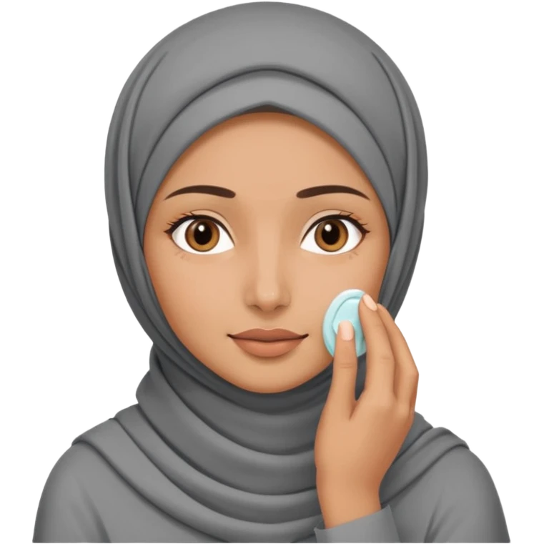 wanita berhijab abu-abu lagi skincare di muka emoji