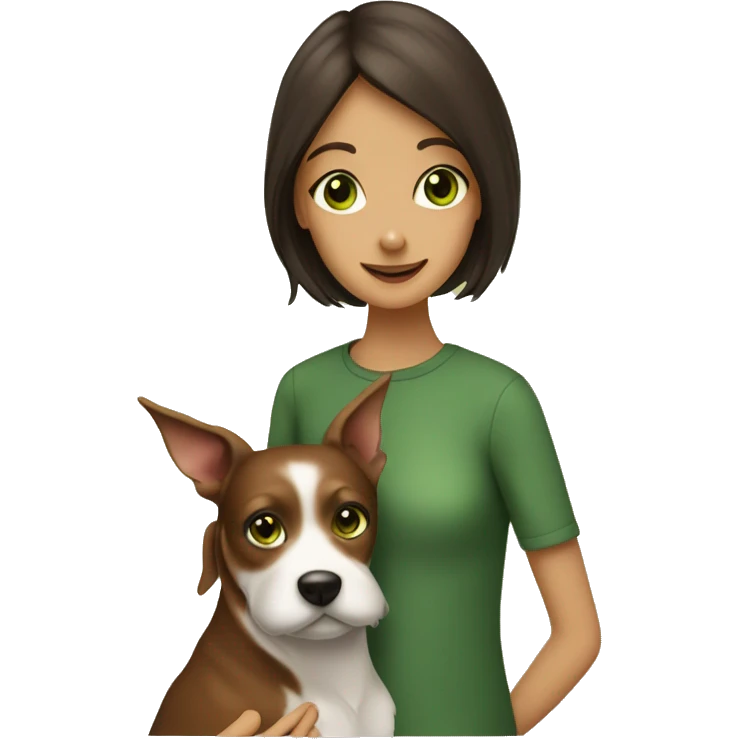Mini Pincher colour Braun, with brunette girl, green eyes why hug the dog emoji