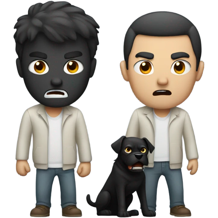 Angry guy with black dog emoji