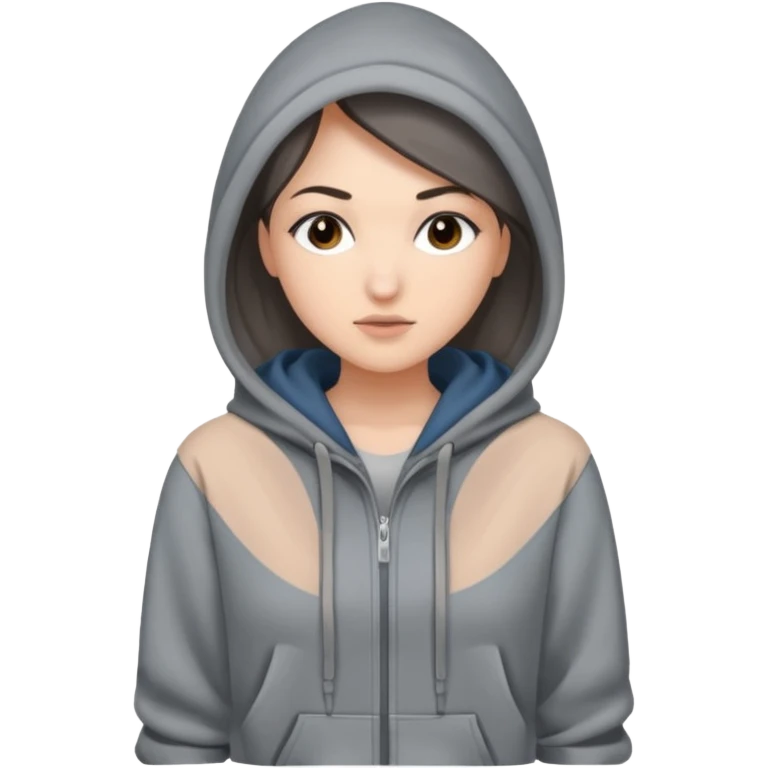 Sasha Gray in big gray hoodie full height emoji
