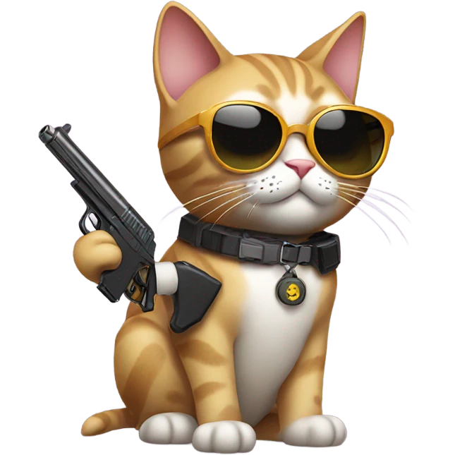 Cat in sunglasses with gun emoji